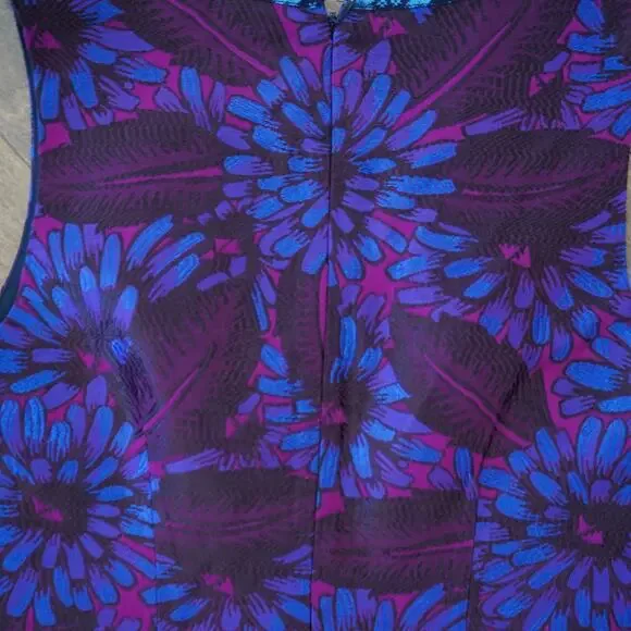 J.CREW Shift‎ Dress Womens Size 4 Midnight Floral Jacquard Sleeveless Split Neck - Picture 4 of 9